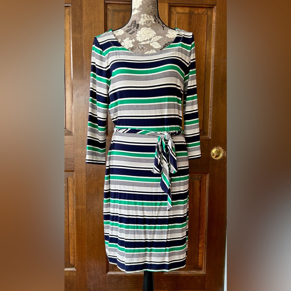 Banana Republic Long Sleeve Striped Dress in Green and Navy